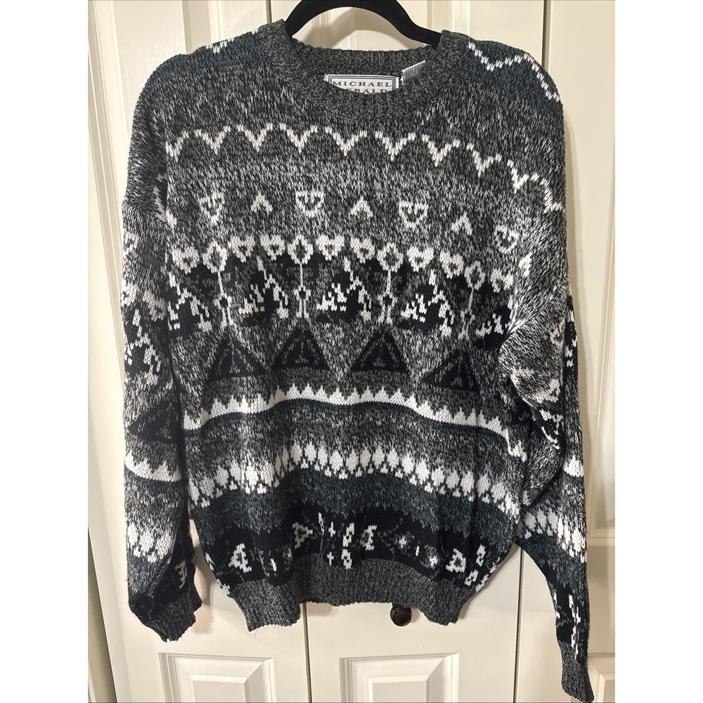 Michael Gerald Men's Vintage Knit Sweater‎ Multi-Colored Striped, Size Large